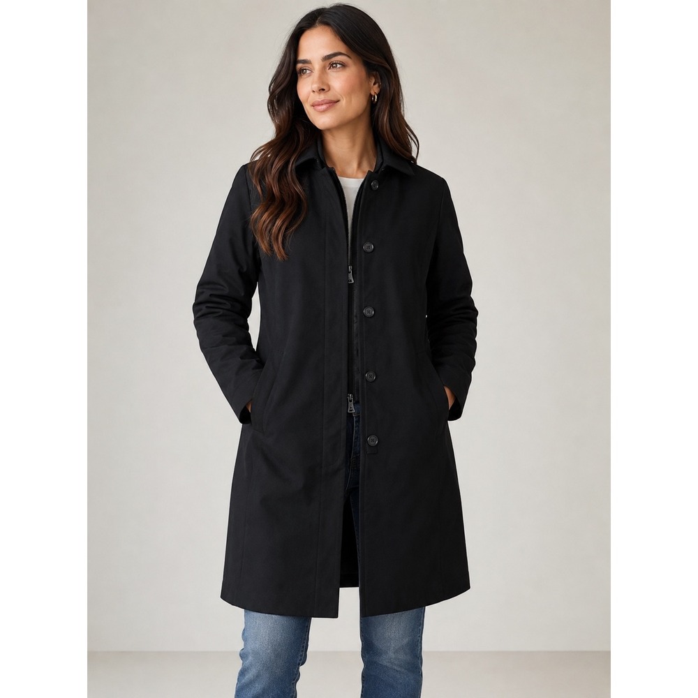 Cintas Womens Black Car Coat Quilted Lined Zip Button Front Jacket Size 10TL